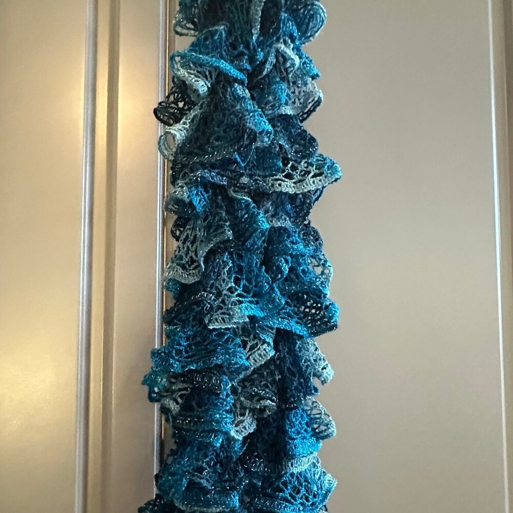 Blue Glitter Ruffle Scarf | Sparkly Statement Wrap | Lightweight Fashion Accesso